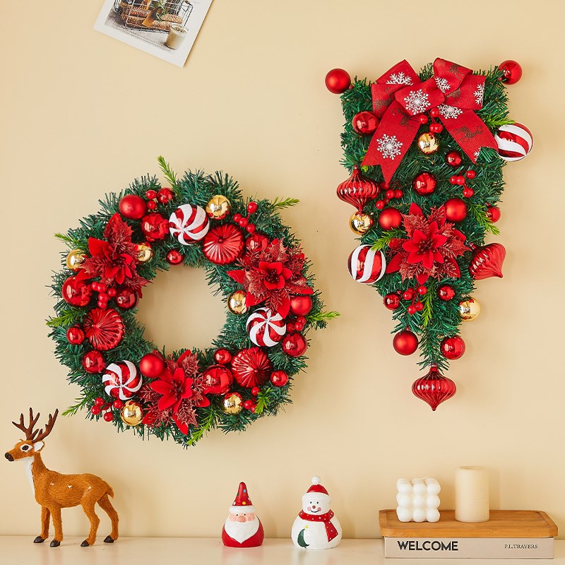 速发商诞节装件品圣诞花环门挂藤条酒店圣场藤圈布置圣诞树挂饰挂