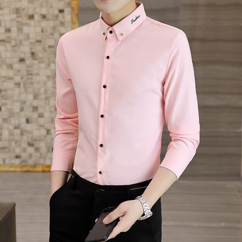 速发长袖男士20222春季新款韩版免烫打底衫休闲白色商务衬衣