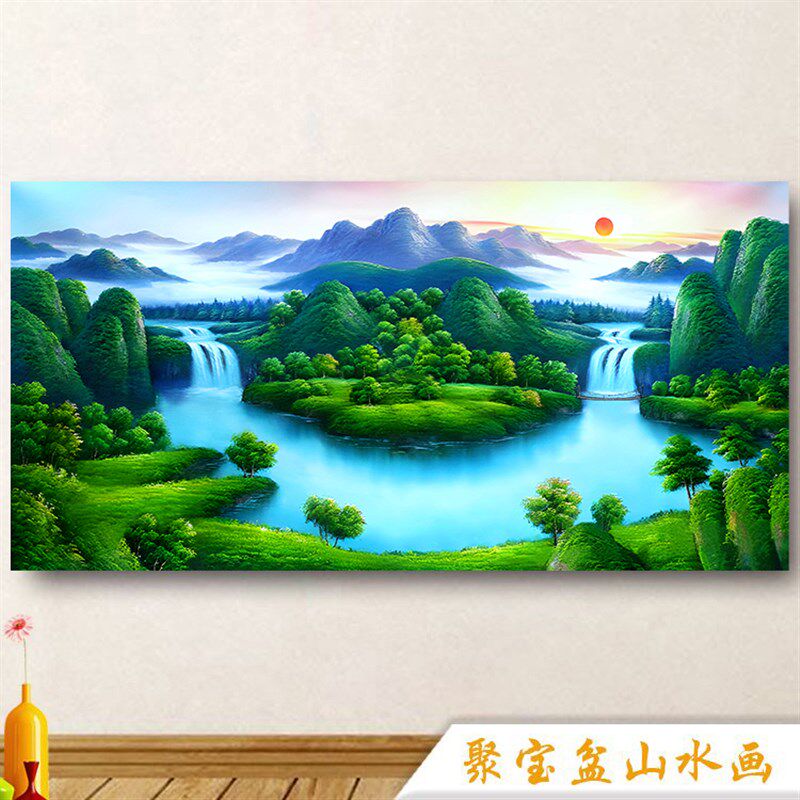速发江山如画山水图招山有水聚背有财自粘客厅书房办公室财景贴画