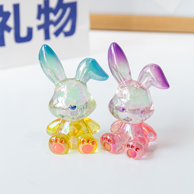 速发渐变小兔子摆件 可爱室内品居办公桌装饰家 中车汽控饰品