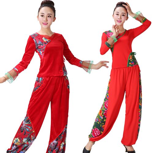 速发秋冬广场舞服装新款套装装袖 丝绒广舞场服装跳舞运动套长包