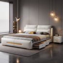 意式 真皮床2米x2米2主卧大床现代轻奢高级感1米8皮艺软包储物婚床