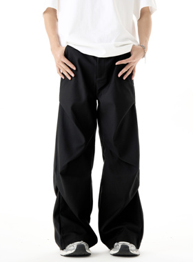 MAX ME小众设计感褶皱休闲黑色西裤男微喇阔腿拖地cleanfit长裤子