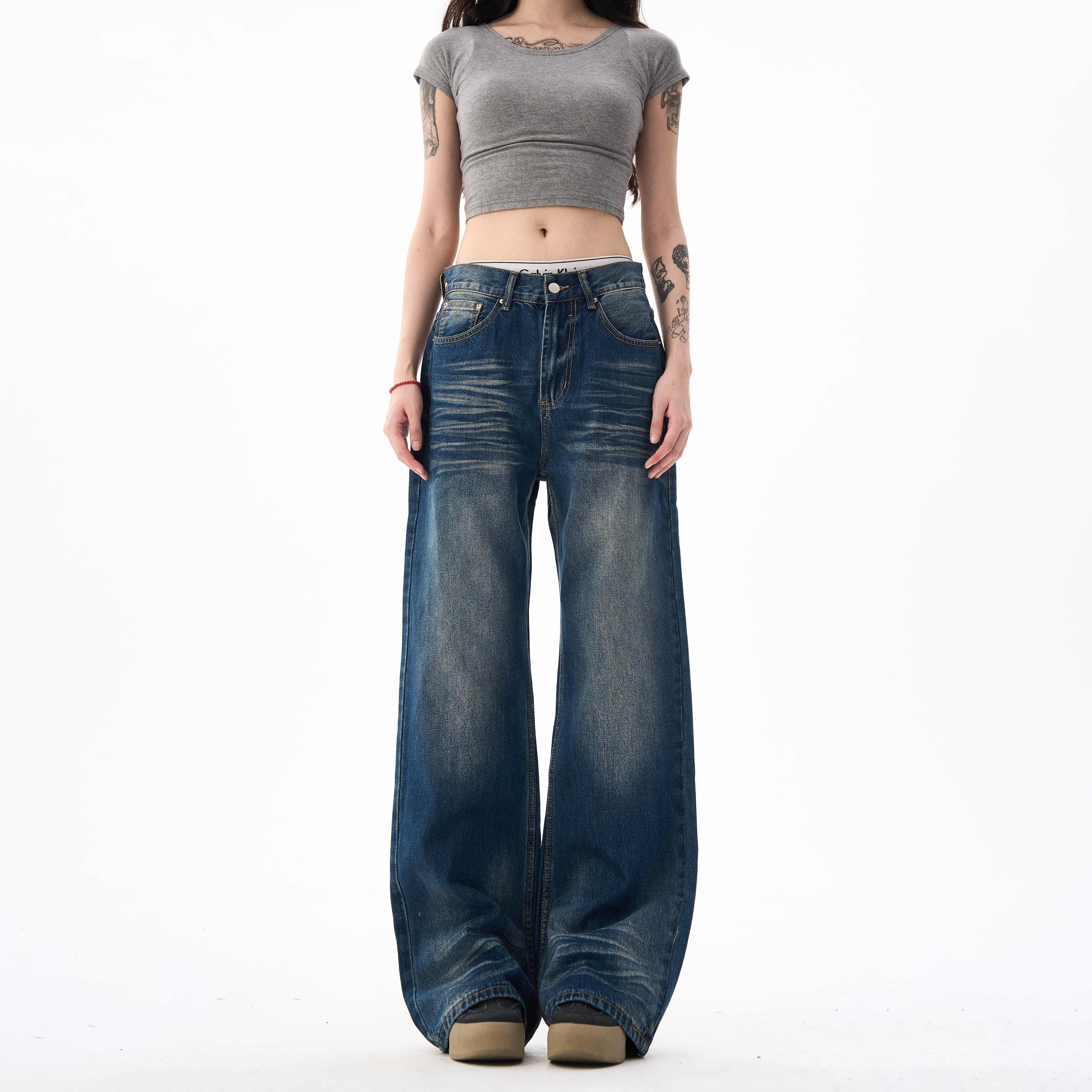 MAXME美式复古水洗蓝色牛仔裤