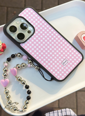 SecretRoom“少女心粉色格纹”iPhone16promax手机壳小众苹果15pro原创设计14带挂绳13pro黑边16/15防摔壳