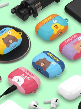 韩国代购正品linefriends布朗熊适用苹果airpodsPro2代无线蓝牙耳机壳可爱airpods1/2/3代耳机可无线充保护壳