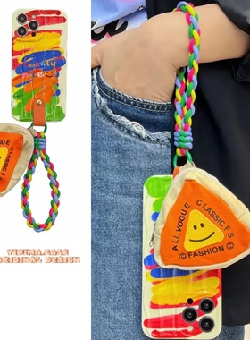 彩虹油画棒苹果16promax斜挎手机壳积木链条适用于iPhone15promax手机套14pro/13pro镜头全包15plus防摔手绳