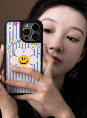 SecretRoom夏日ins风黑边【条纹太阳花】苹果16Promax磁吸手机壳小众原创设计适用于iPhone15Promax/14/13/12