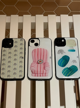 韩国代购正品创意“limvillage粉色沙发”iPhone16promax手机壳苹果15pm黑边14pro小众13创意全包16pro手机壳