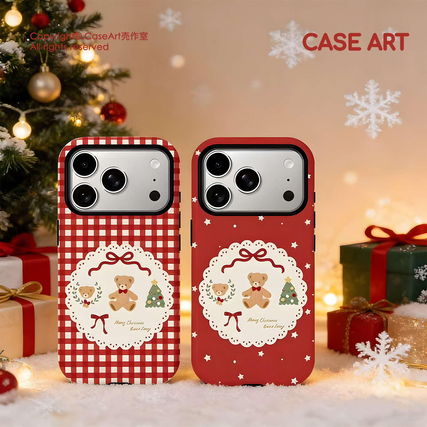 CASEART · 新年小熊 格纹波点韩国菲林二合一磨砂超清适用于iPhone17系列磁吸手机壳小众苹果16/15/14/13,3C数码配件,手机保护套/壳,淘宝优惠券,粉丝福利购,淘宝优惠卷
