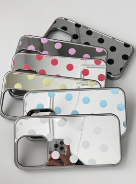 theninemall韩国代购正品【简约镜面波点】银边iPhone17promax手机壳air镜面ins风苹果16pro粉色15pm手机套14