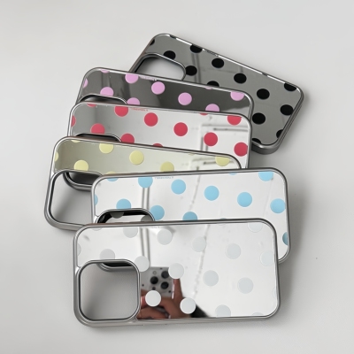 镜面波点银边防摔苹果手机壳