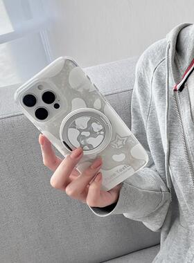 原创ins风星星牛奶贝壳纹适用于苹果16Promax磁吸手机壳小众iPhone15pro不撞壳14Promax手机套13/12全包防摔