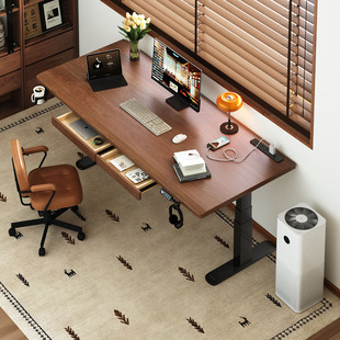 实木电脑桌电动升降桌家用办公学习书桌卧室智能电竞桌台式 工作台