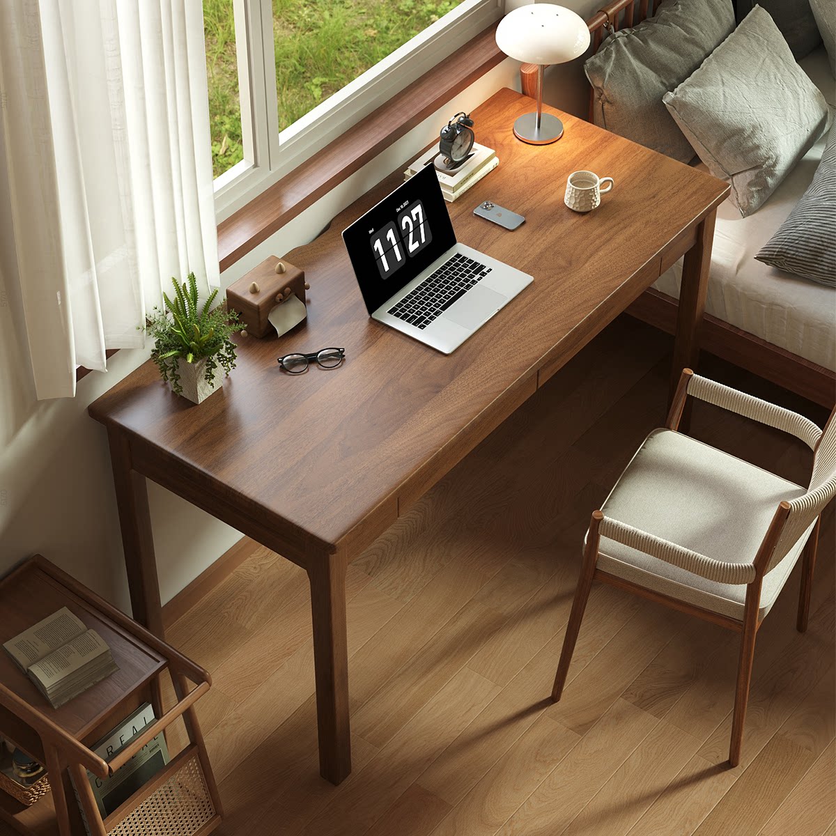 实木书桌带抽屉卧室家用办公桌台式电脑桌学生学习桌子简易长条桌