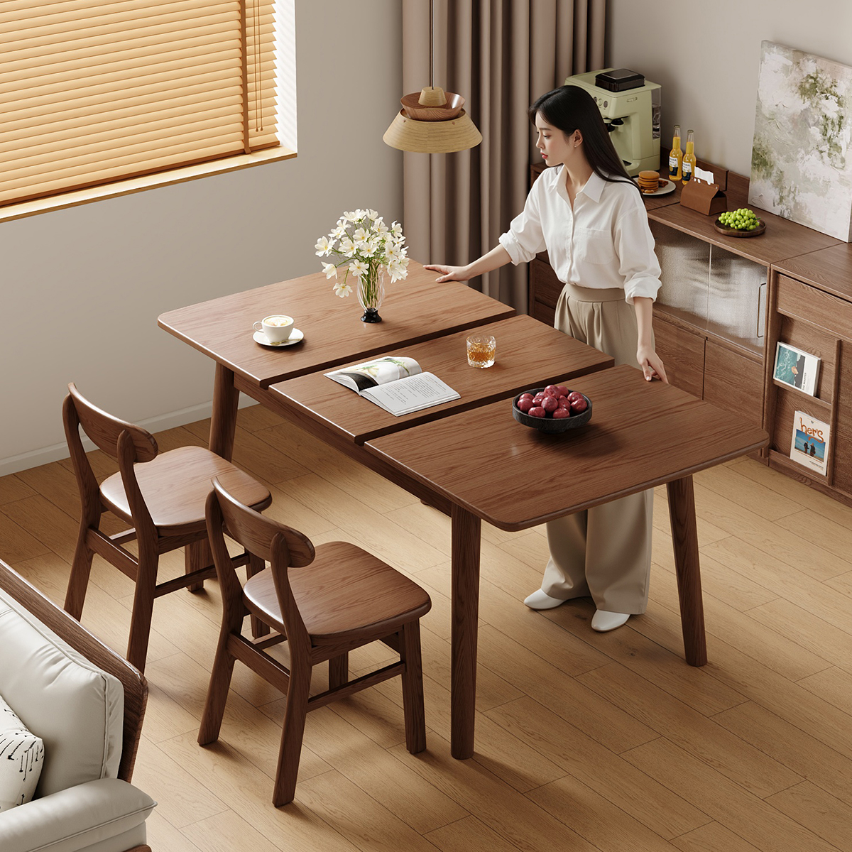 伸缩餐桌家用小户型实木折叠餐桌