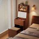 实木梳妆台化妆桌卧室小型化妆镜斗柜一体2025新款 转角窄缝化妆柜