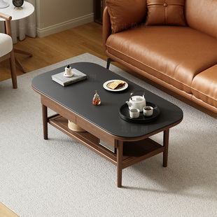 全实木岩板茶几客厅家用小户型2025新款高级感阳台极简小型茶几桌