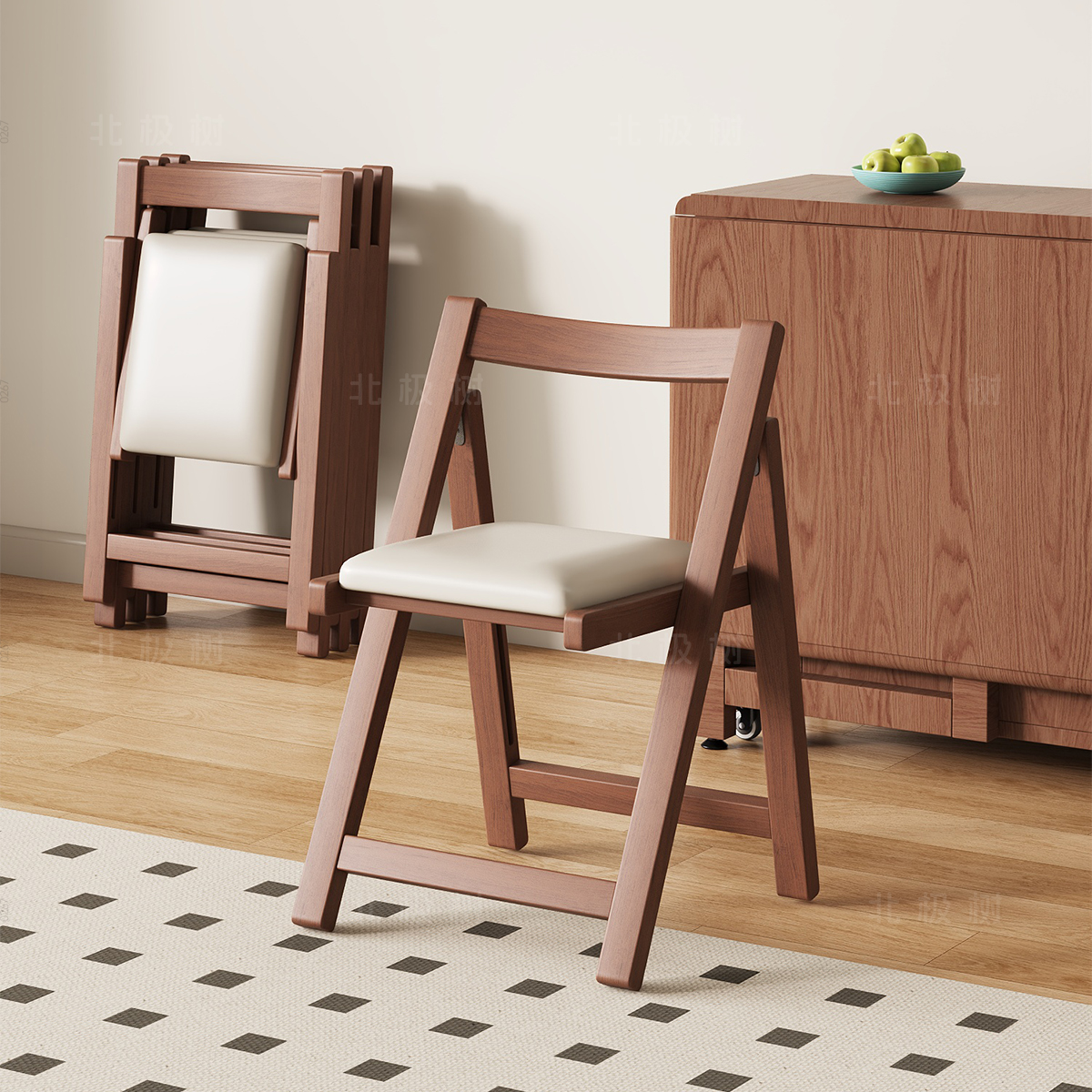 实木折叠餐椅家用靠背椅软包坐垫简约现代椅子