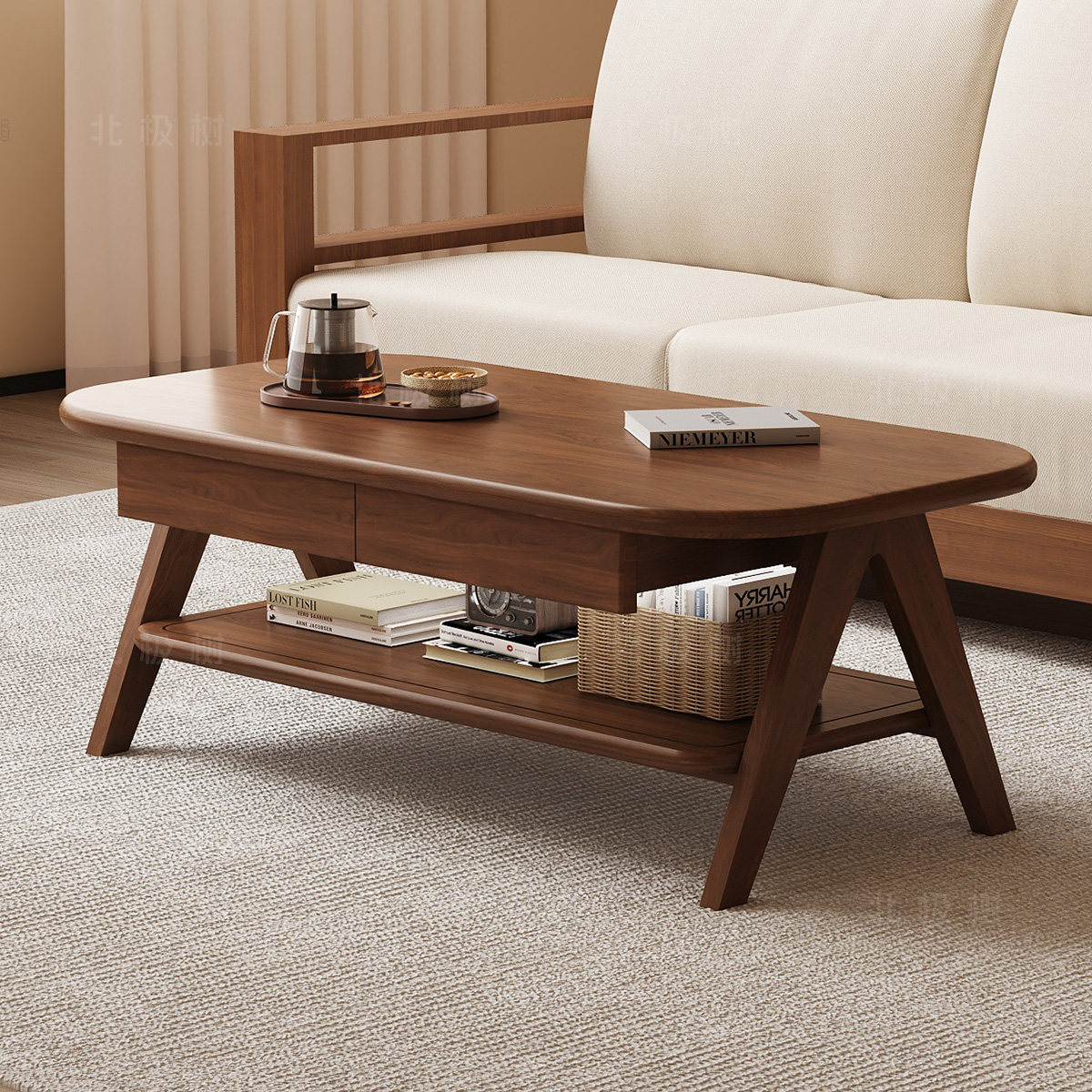 全实木茶几客厅家用轻奢小户型新款储物带抽屉中古风阳台沙发茶桌,住宅家具,茶几,淘宝优惠券,粉丝福利购,淘宝优惠卷