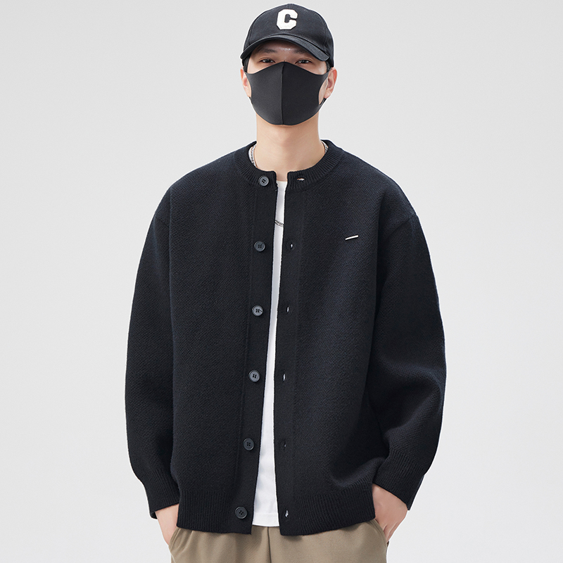 立领开衫毛衣加肥加大针织衫