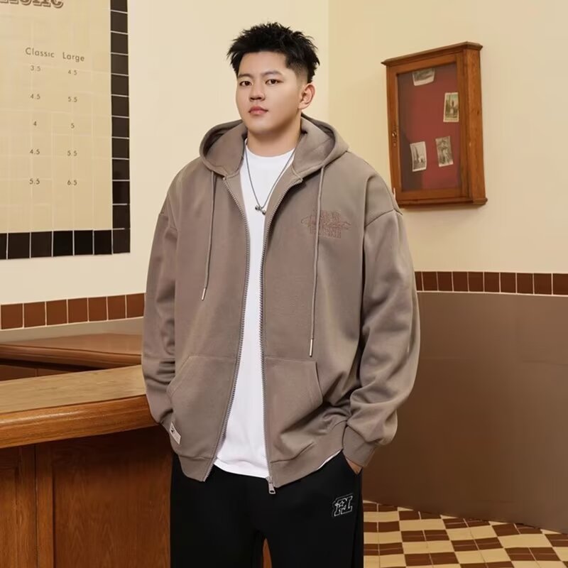 PANG哥潮牌大码字母2025秋胖子宽松开衫连帽卫衣男加肥加大帽衫