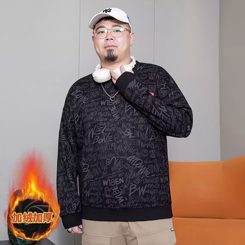 PANG哥 潮牌大码男装字母2025秋胖子圆领长袖t恤宽松休闲打底衫