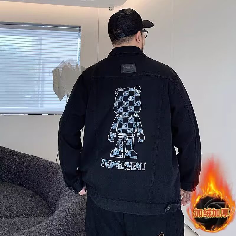 胖子水洗牛仔外套男宽松休闲夹克