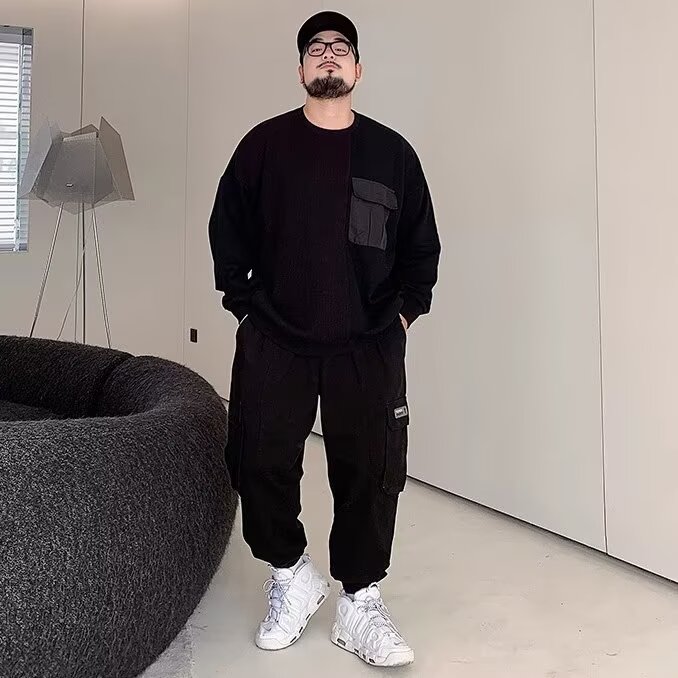 PANG哥 潮牌大码男装秋冬宽松百搭圆领2025卫衣胖子宽松加肥加大