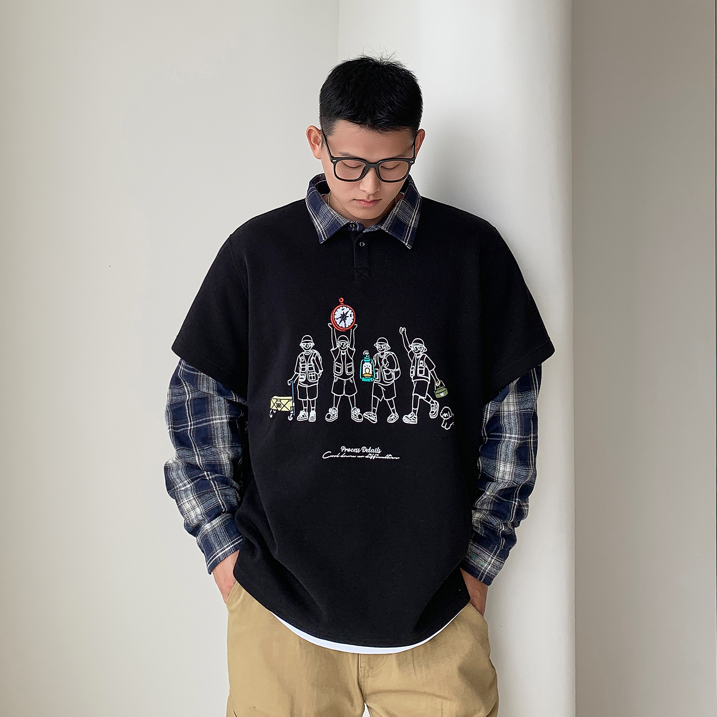 新款男士百搭衬衫领打底衫