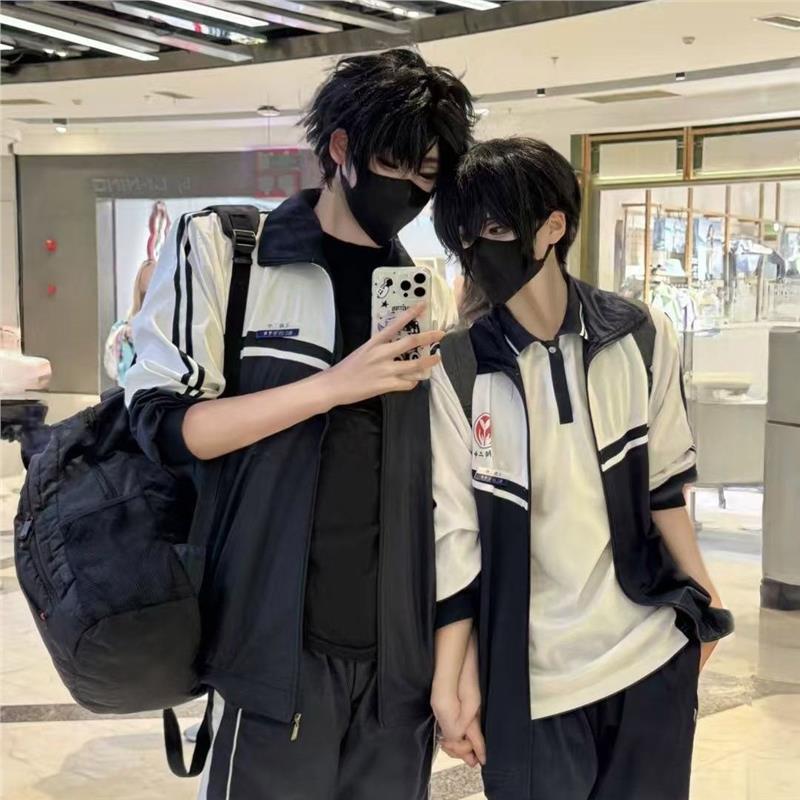 立阳二中贺朝谢俞朝俞同款潮流校服三件套初中高中班服裤子三道杠