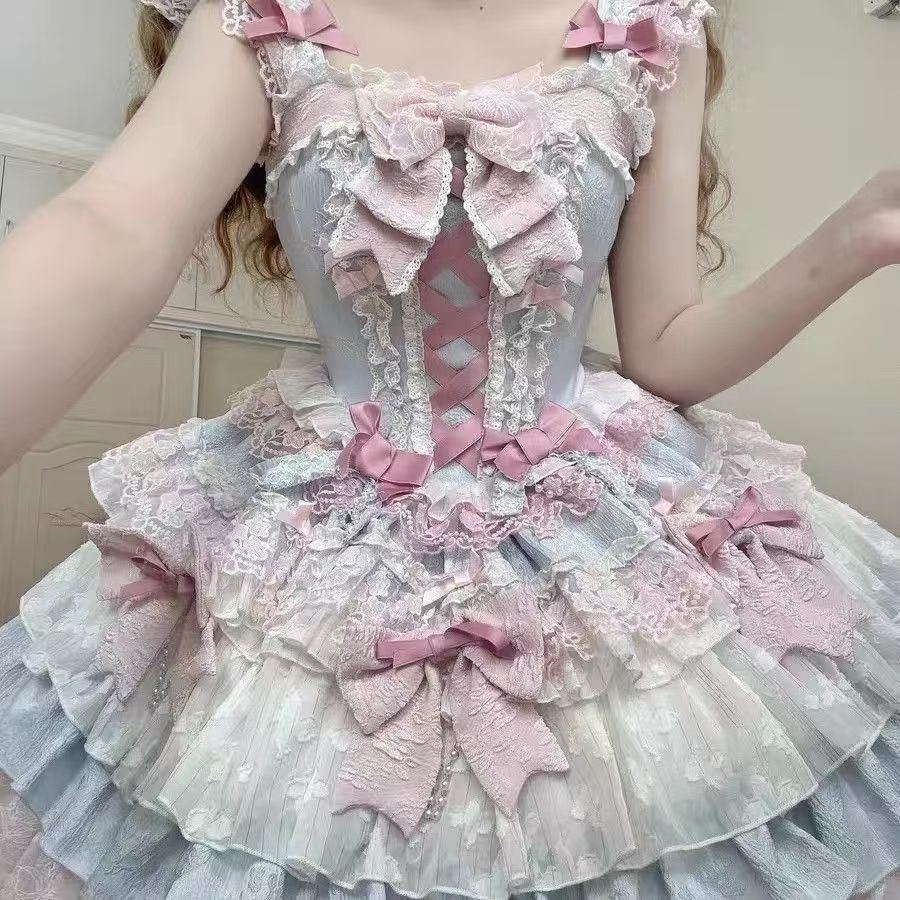 蜜糖甜塔lolita洛丽塔裙褪色古董糖洛丽塔少女甜美 蛋糕裙公主裙