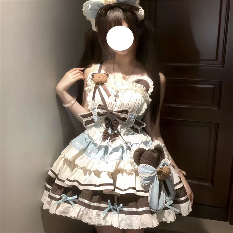 桔梗house初恋小熊少女小偶像感薄巧杏粉小熊主题蓬蓬裙现货
