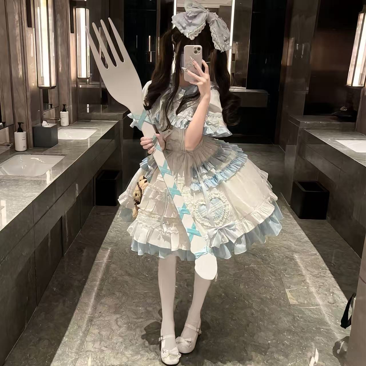 现货橱窗玩偶蓝白doll感少女甜美斗篷JSK蛋糕裙飞行日记lolita