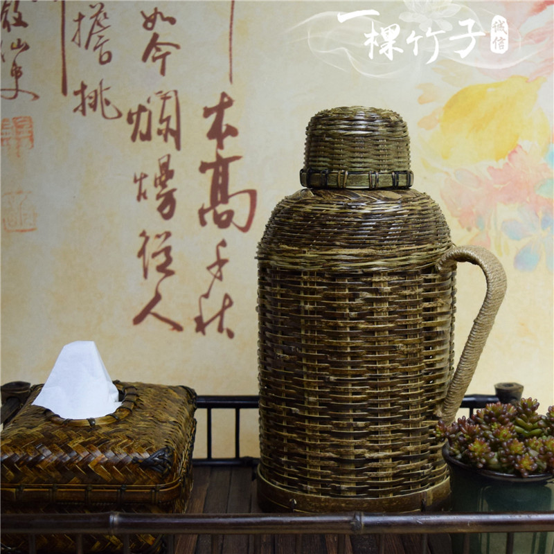 好货老式热水瓶竹编保温壶复古小暖壶玻璃家用迷你带盖怀旧开水热
