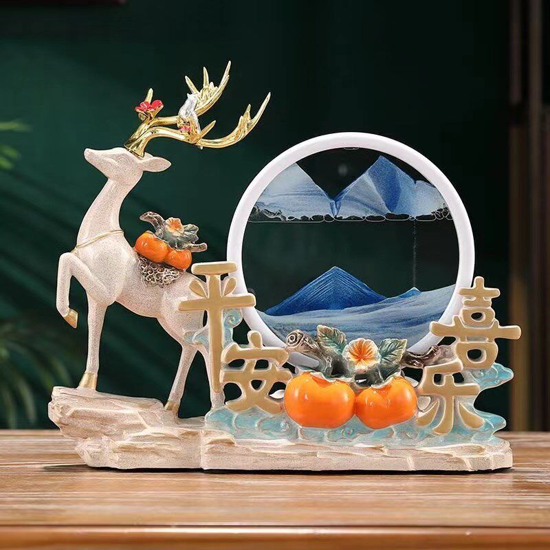 好货新款流沙画招财鹿3D摆件乔迁客厅办公室电视柜家居沙漏装饰品