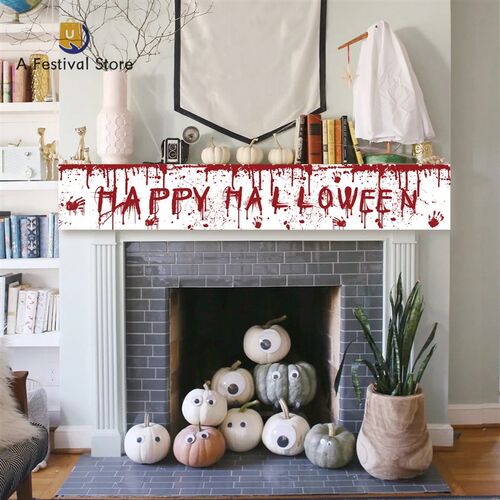 极速Happy Halloween Banner Bloody Bat Pumpkin Ghost Print Pa
