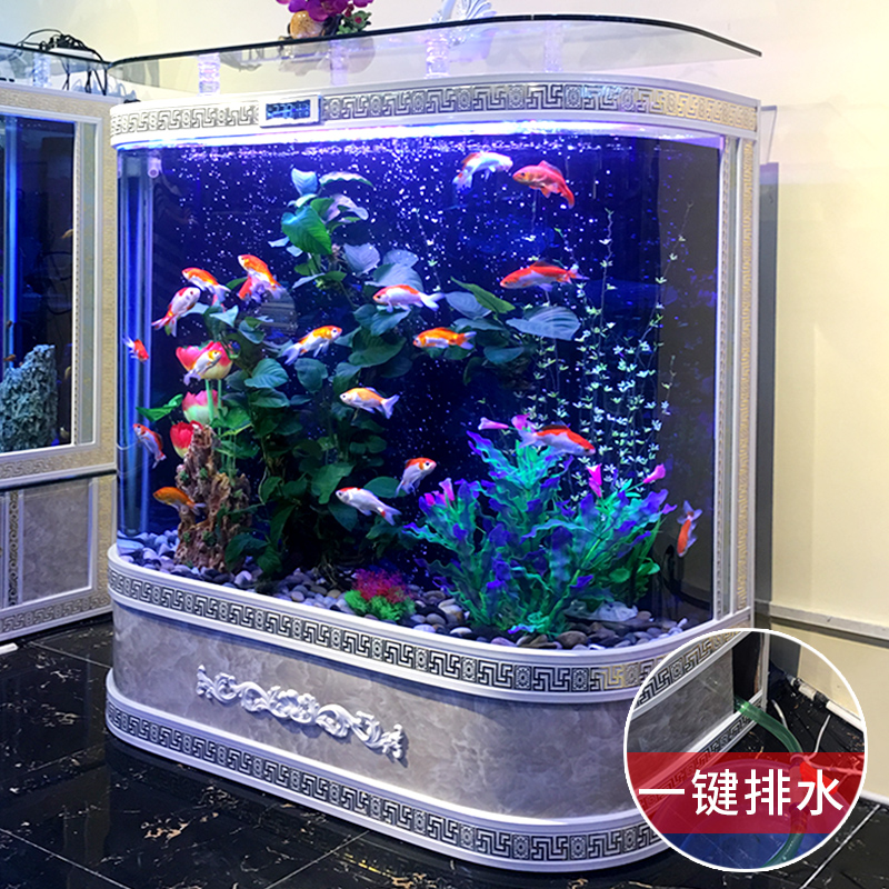 欧式鱼缸客厅大型招财靠墙玻璃落地生态家用金鱼缸懒人免换水族箱