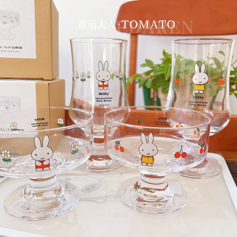 好货现货!日本制造 米菲可爱卡通日式玻璃甜品杯 高脚杯果汁杯