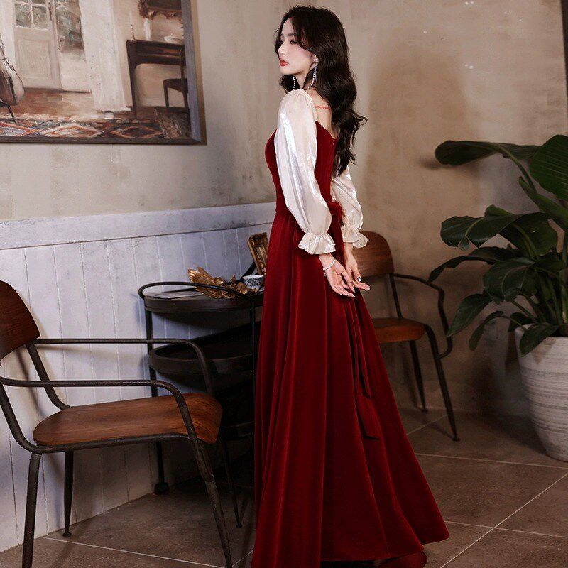 敬酒服女2025新款结婚红色订婚礼服连衣裙丝绒高端轻奢小众回门冬