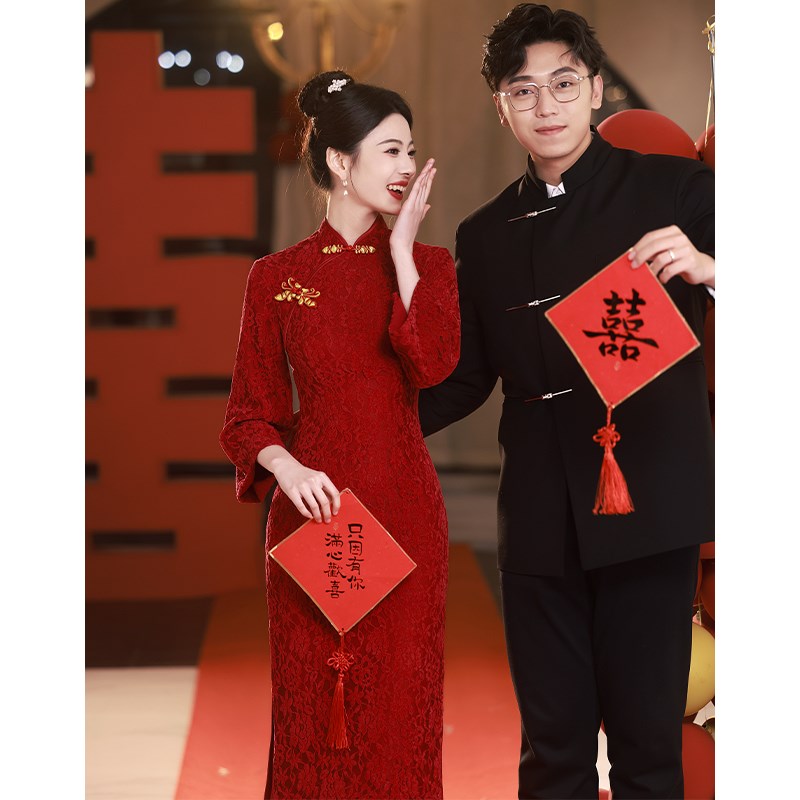 好货新中式旗袍敬酒服2025新款新娘酒红色结婚晨袍端庄大气订婚礼