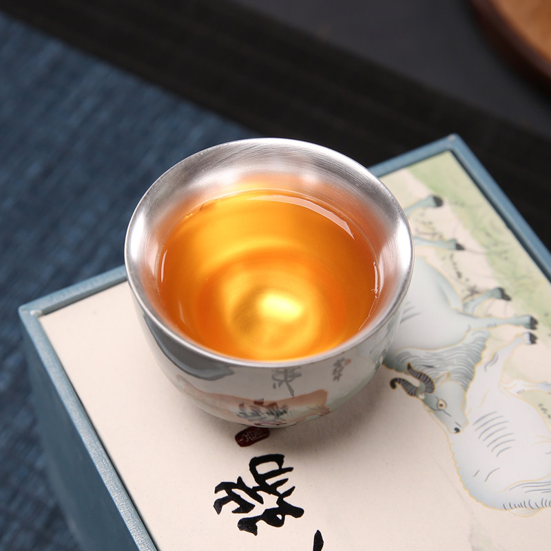 好货五牛献瑞鎏银茶杯牛年贺岁功夫茶具伴手礼家用陶瓷刻字定制品