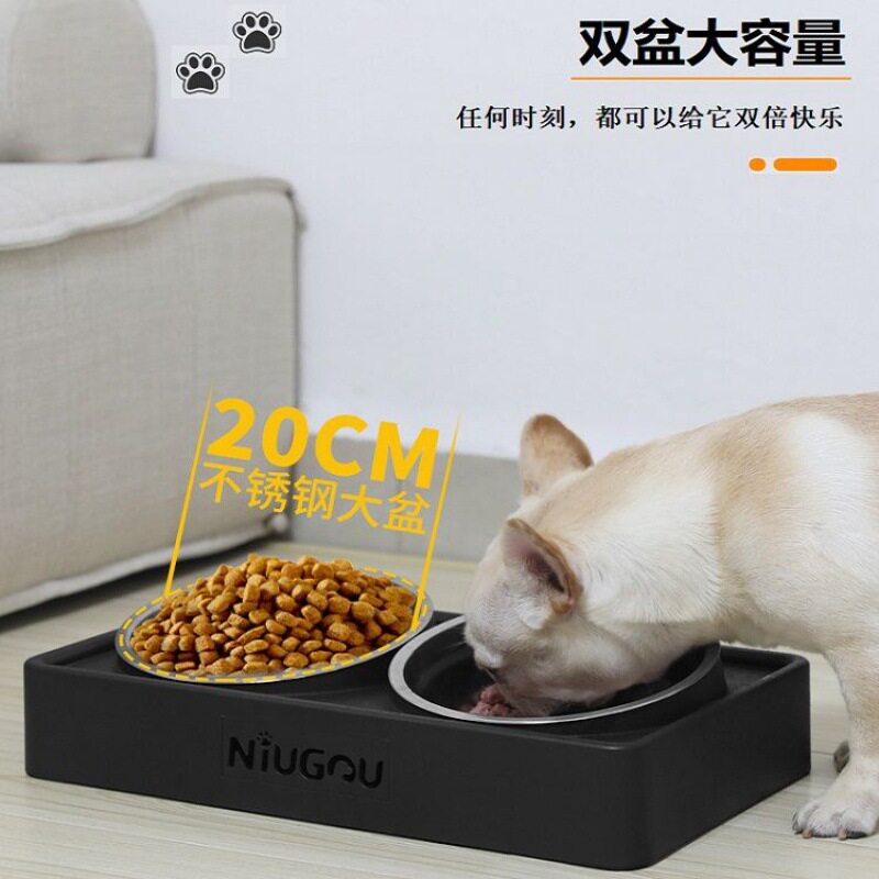 极速厂家狗盆狗碗中大型犬护颈不锈钢双碗打不翻狗食加高架子大号