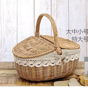 好货Wicker Bambo Rattan Carry Basket Large Outdoor Picnic Ba