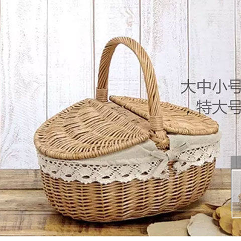 好货Wicker Bambo Rattan Carry Basket Large Outdoor Picnic Ba