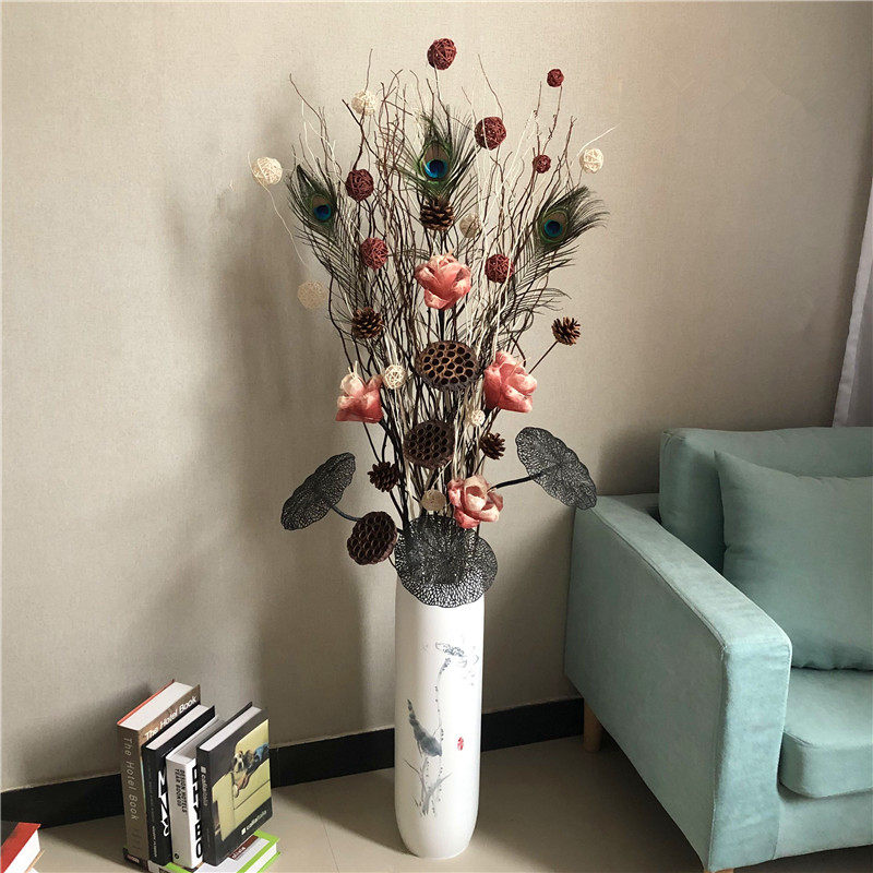 好货干树枝装饰干花束欧式插花客厅落地装饰花仿陶瓷大花瓶电视柜