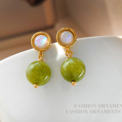 新中式牛油果绿圆珠吊坠耳钉