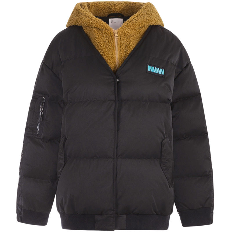 【商场同款】茵曼休闲冬季新款撞色宽松拼接连帽短款羽绒服女