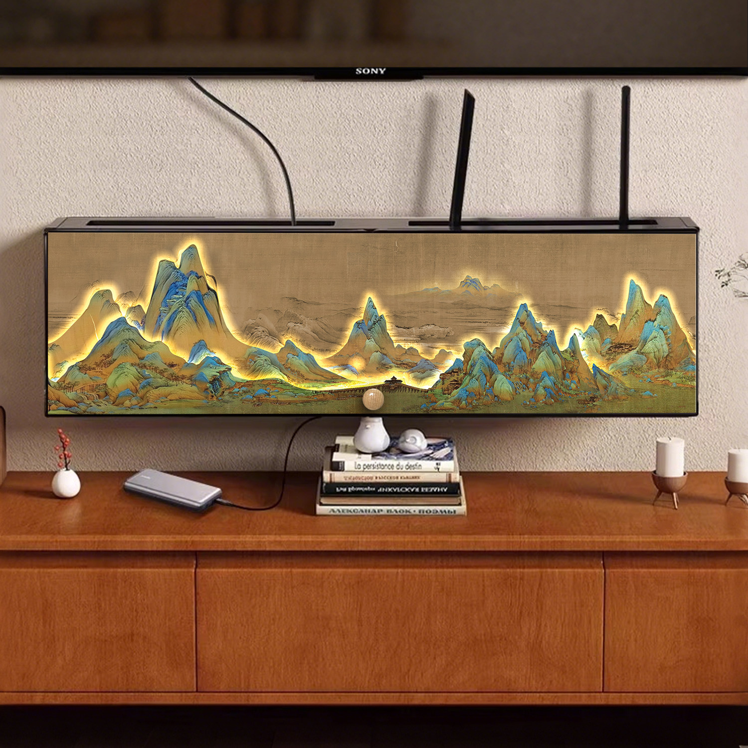 新疆包邮中古风路由器收纳盒插线排机顶盒置物架免打孔上墙WiFi遮