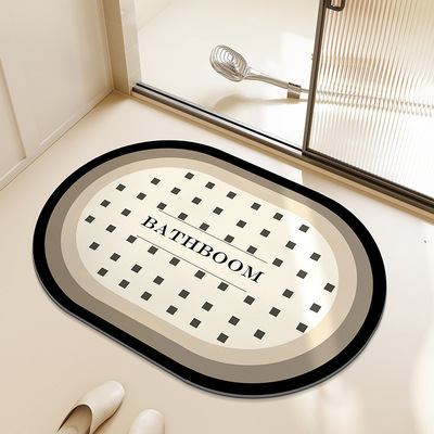 椭圆硅藻泥地垫浴室防滑垫客厅浴室吸水防滑软垫卫生间脚垫